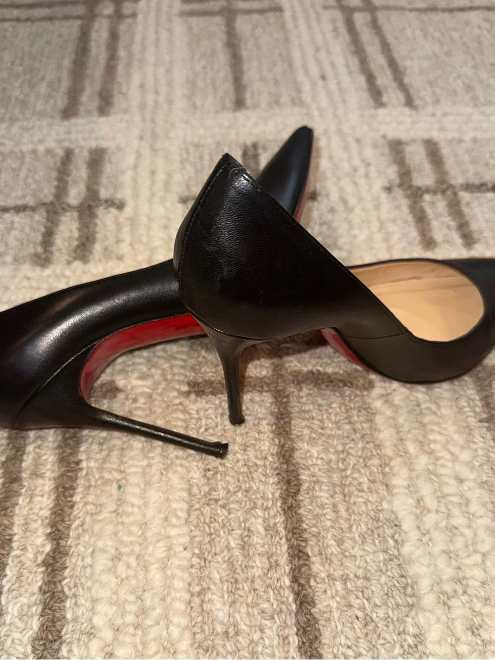 Christian Louboutin Black Leather Pointed-Toe Pumps
